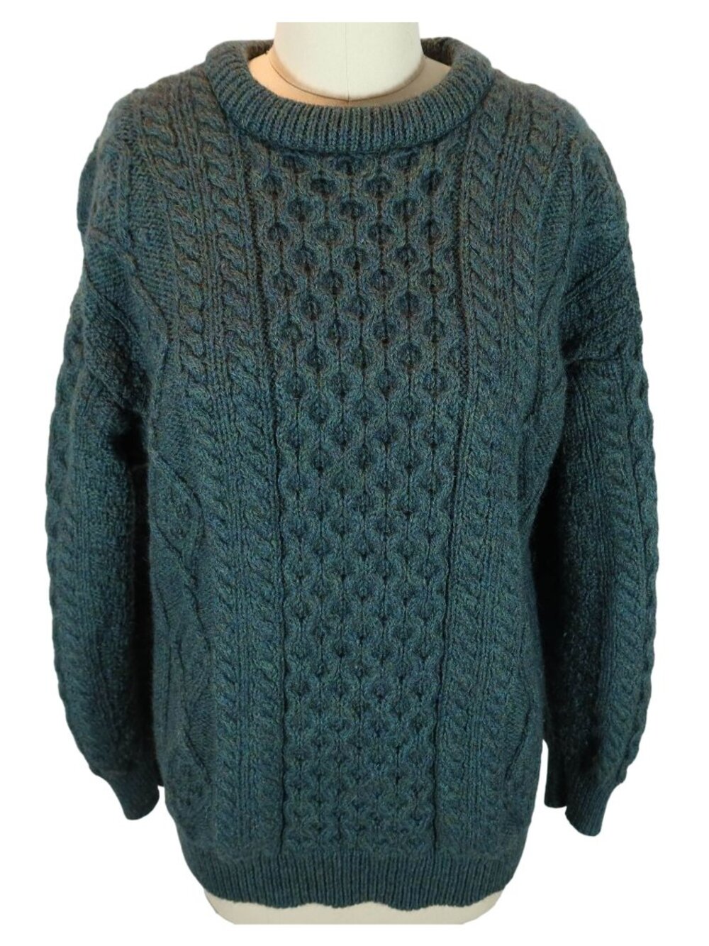 ARANCRAFTS Merino Wool Fisherman Sweater Size M Chunky Cable Knit Green Irish